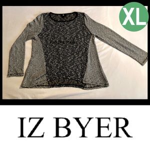 Hacci Knit Black White Scoop Neck Striped and Marled Design Lightweight Sweater